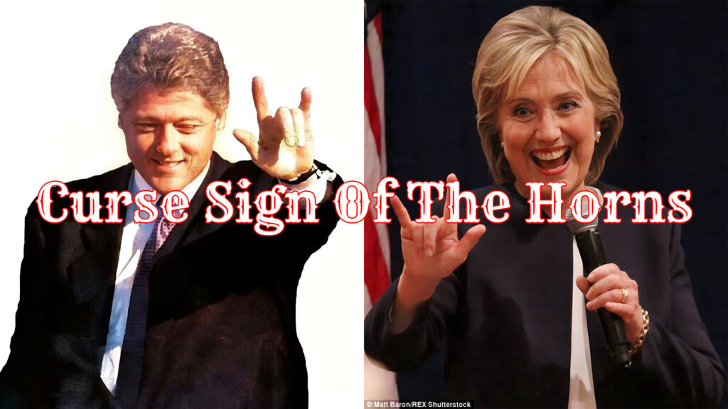 Hillary and Bill Clinton display an occult satanic hand sign representing the horns of the devil