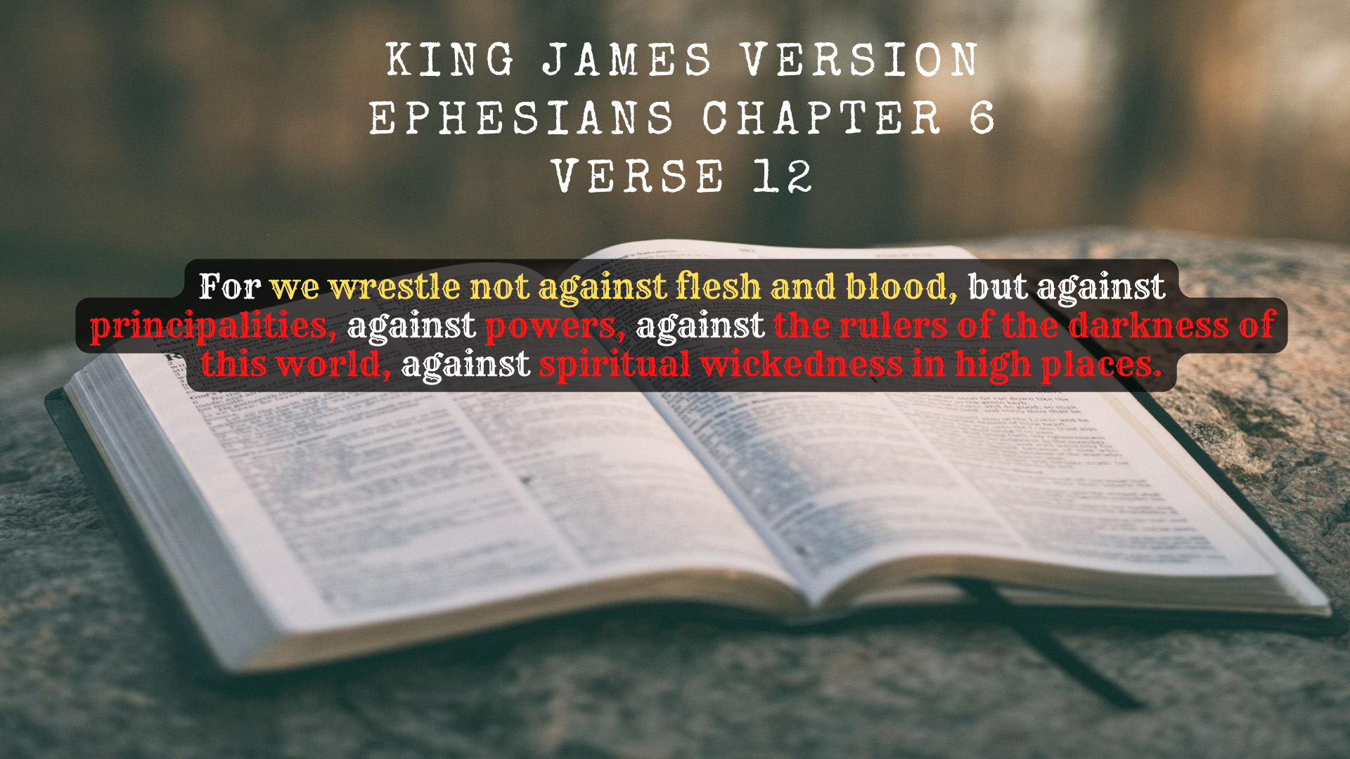 For we wrestle not against flesh and blood, but against principalities, against powers, against the rulers of the darkness of this world, against spiritual wickedness in high places.