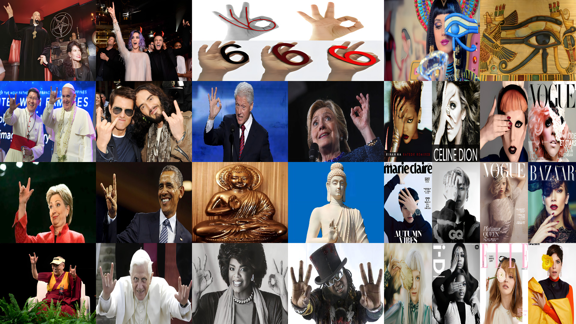 hillary bill clinton katy perry lady gaga illuminati hand signs symbols secret society freemasons occult satanic famous celebrity hollywood elite devils memes collage